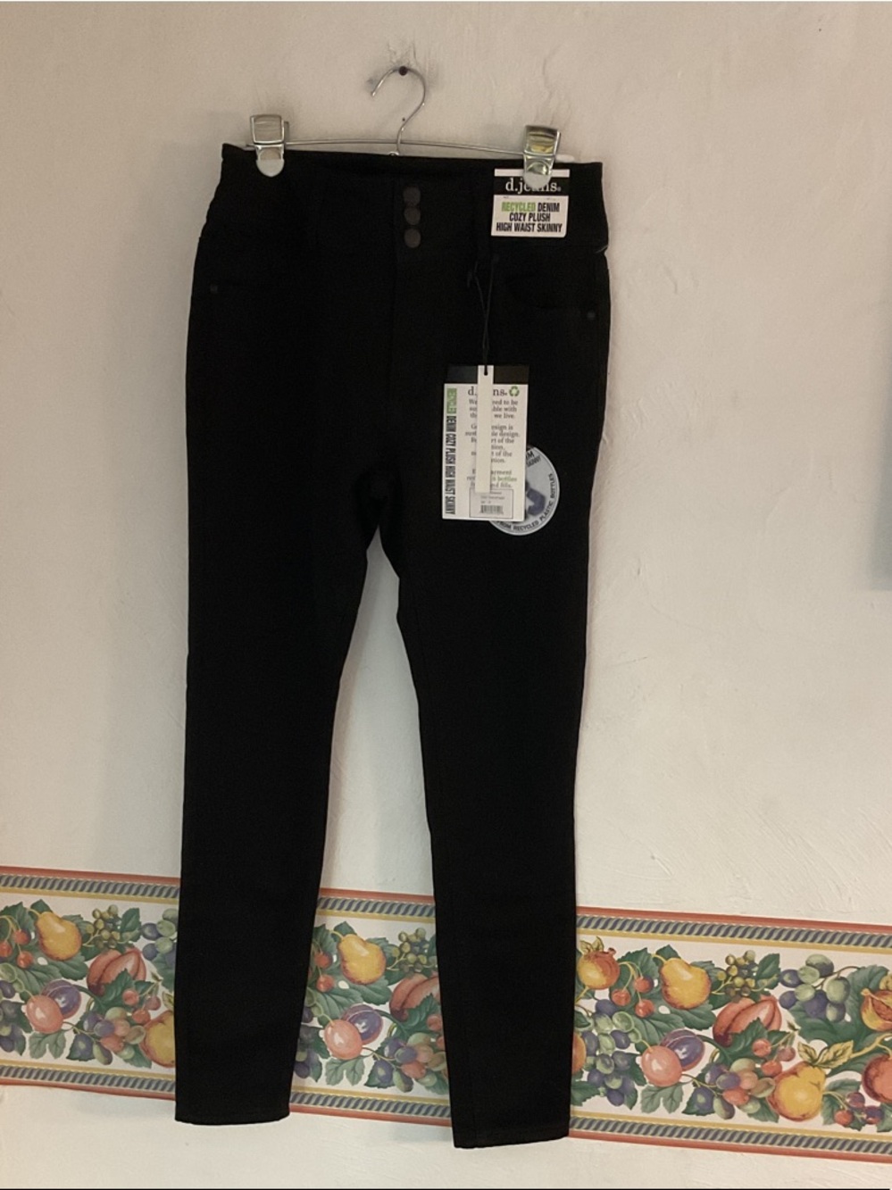 D.Jeans Recycled Denim Cozy Plush High Waist Skinny Jeans, Size 10, Black, NWT